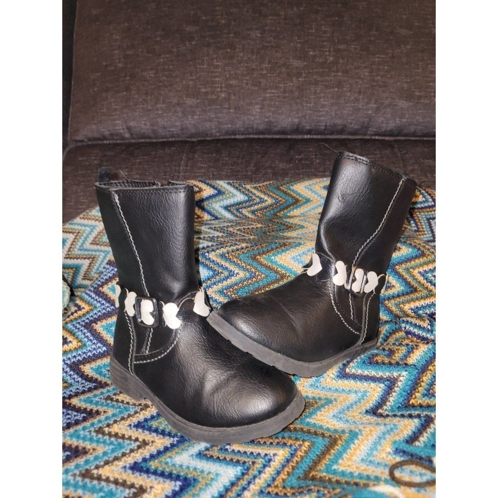 Black Zipper Up Heart Boots girls 10